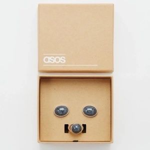 ASOS Ring And Cufflink Gift Set In Silver With Gray Stone